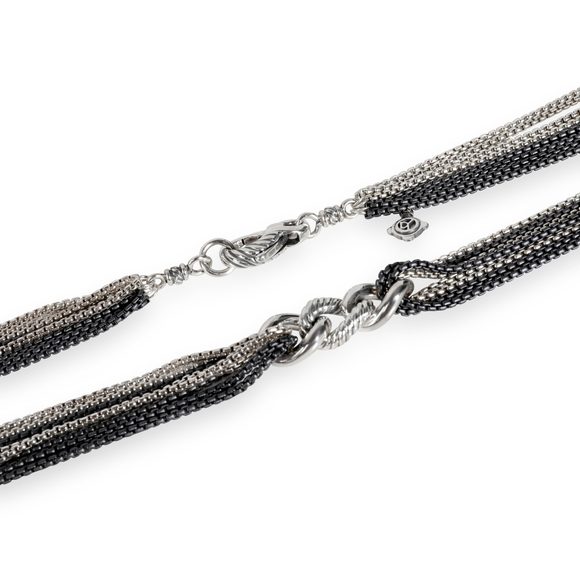 David Yurman Multi-Strand Cable Curb Link Necklace in Blackened Sterling Silver - Picture 3 of 4